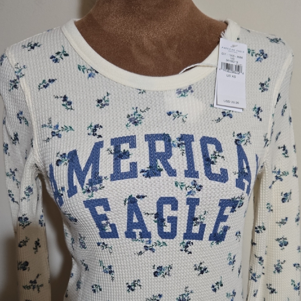 T21 NWT American Eagle Outfitters Floral Long Sleeve Waffle Thermal Top Sz XS - Picture 3 of 10